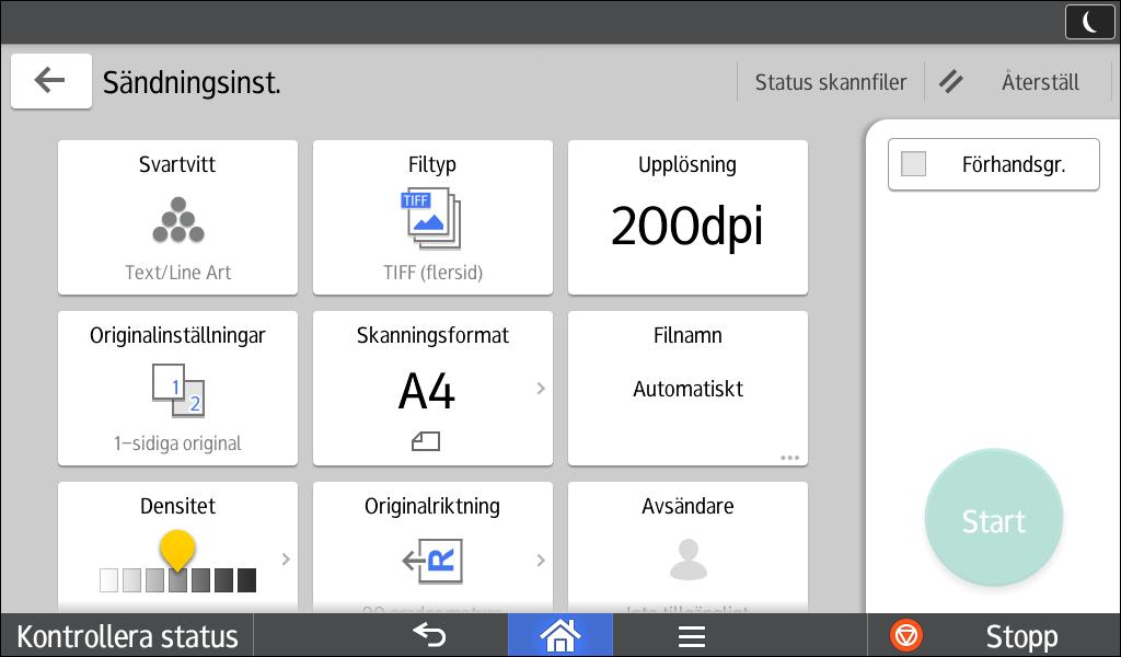 Så här använder du applikationerna Skärmen [Sändinställningar] Du kan växla mellan fyra skärmar som beskrivs i detta avsnitt genom att svepa uppåt eller nedåt på skärmen.