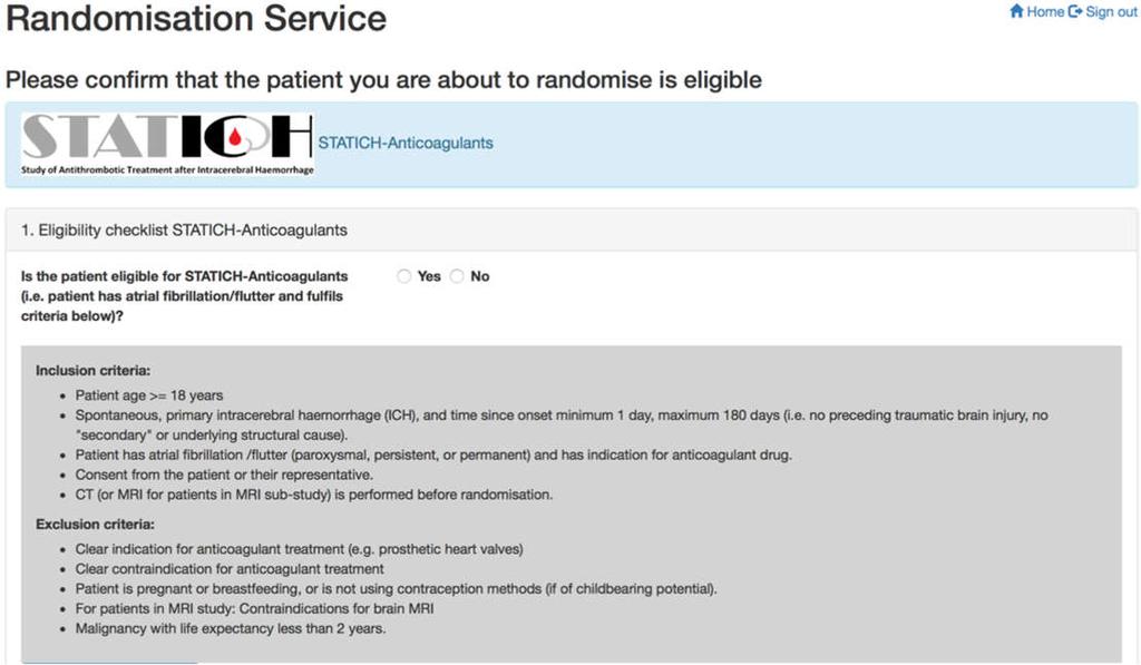 Via hemsidan www.statich.no EFTER RANDOMISERING 1. Patientkontakt Meddela patienten randomiseringsresultat Skriv eventuellt recept (om allokerad till behandling) 2.