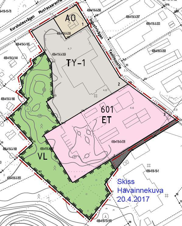 Målsättningar Planändringen berör tomt 3 med byggnadskontorets och vattentjänstverkets verksamhetspunkter samt en del av angränsande rekreationsområde.