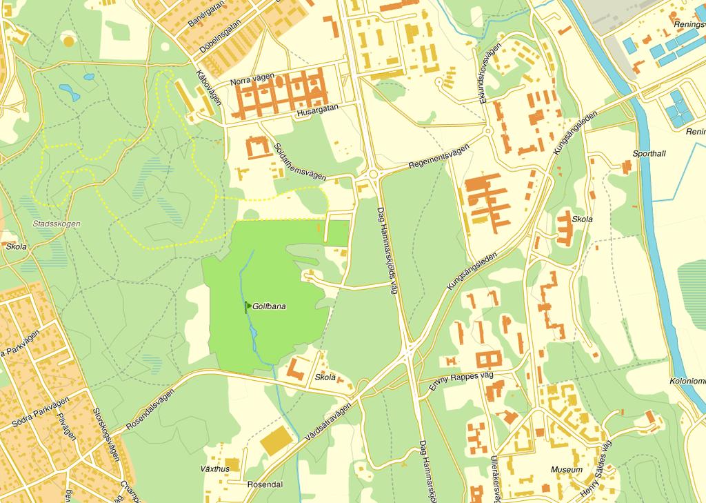BEFINTLIGA FÖRHÅLLANDEN Områdesbeskrivning Rosendalsfältet utgör idag ett ca 40 ha stort grönområde och avgränsas av Husargatan i norr samt av Dag Hammarskjölds väg och Kronparken i öster.