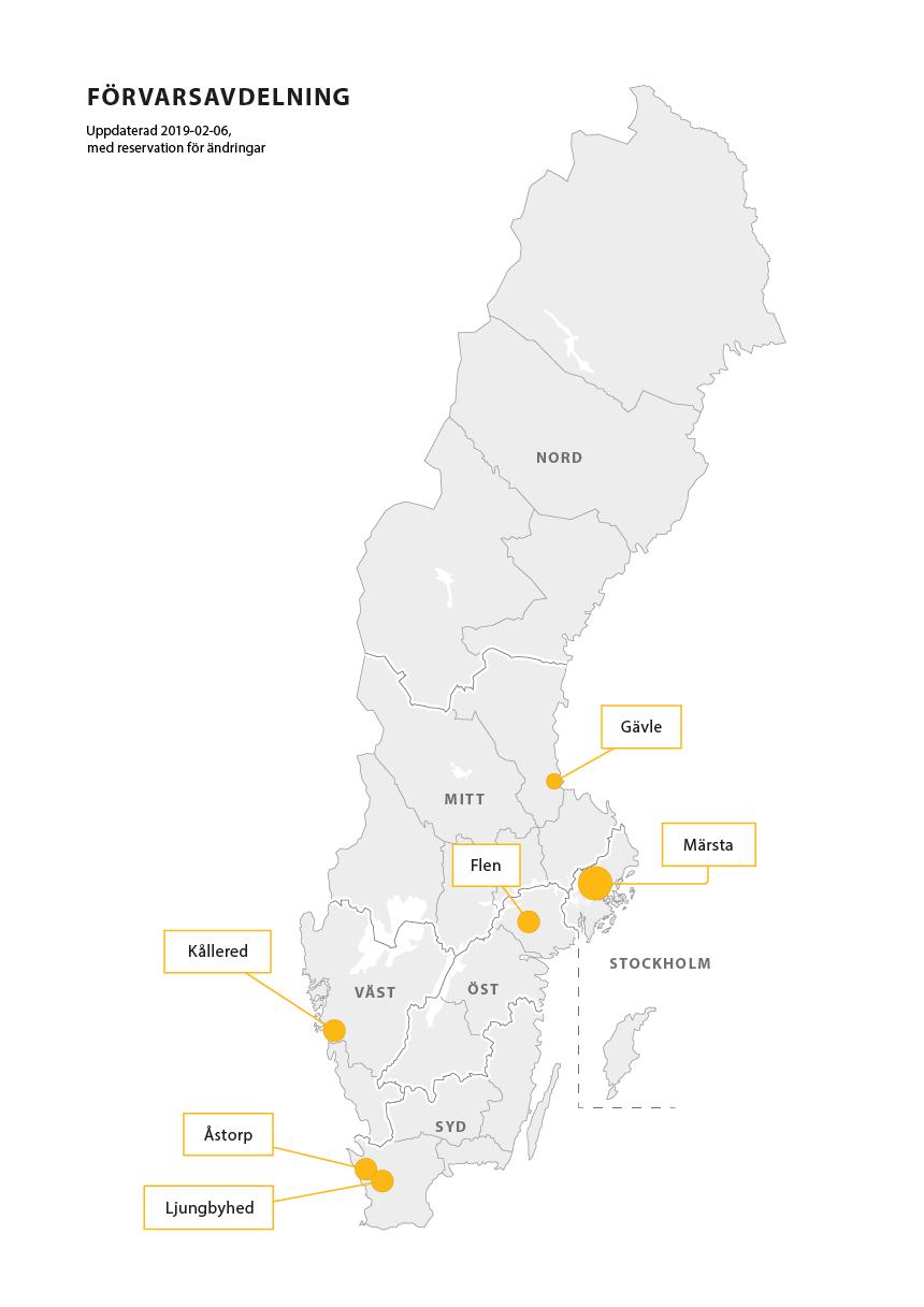 Förvar i Sverige Ort Gävle 50 Märsta 150 Flen