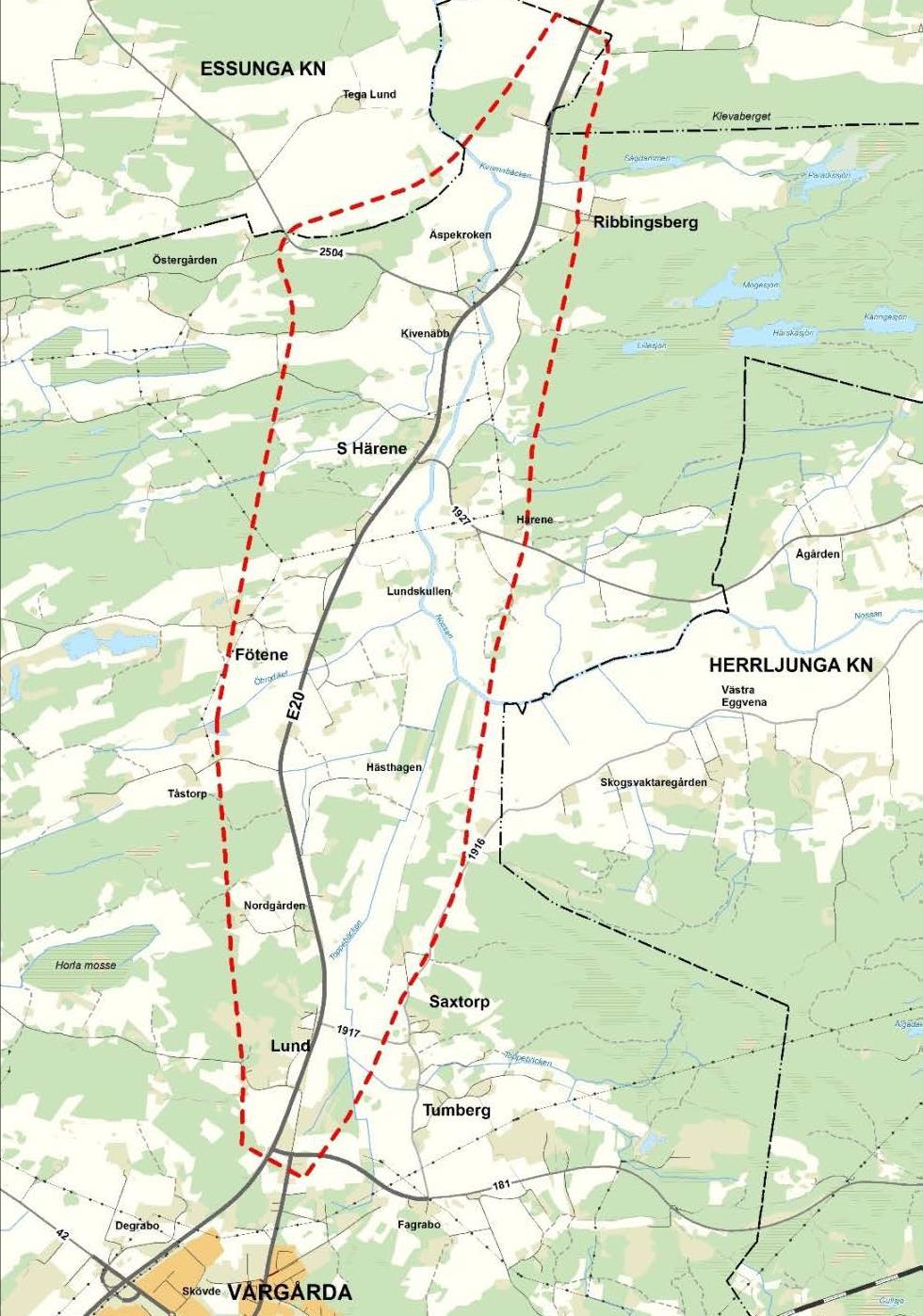 3 Områdesbeskrivning Nedanstående beskrivning av området har sammanfattats från samrådsunderlag för E20 Vårgårda Vara, delen Vårgårda Ribbingsberg.