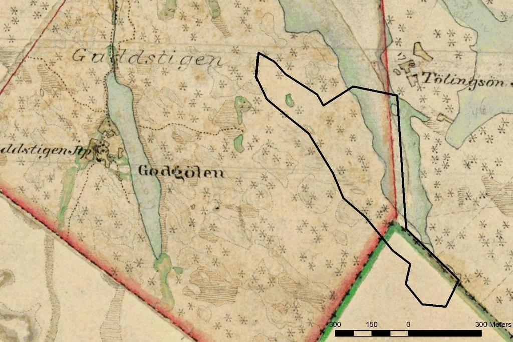 3.1 Historisk och nuvarande markanvändning Den största delen av området är markerat som barr- eller lövskogsbevuxen utmark på häradskartan från 1880.
