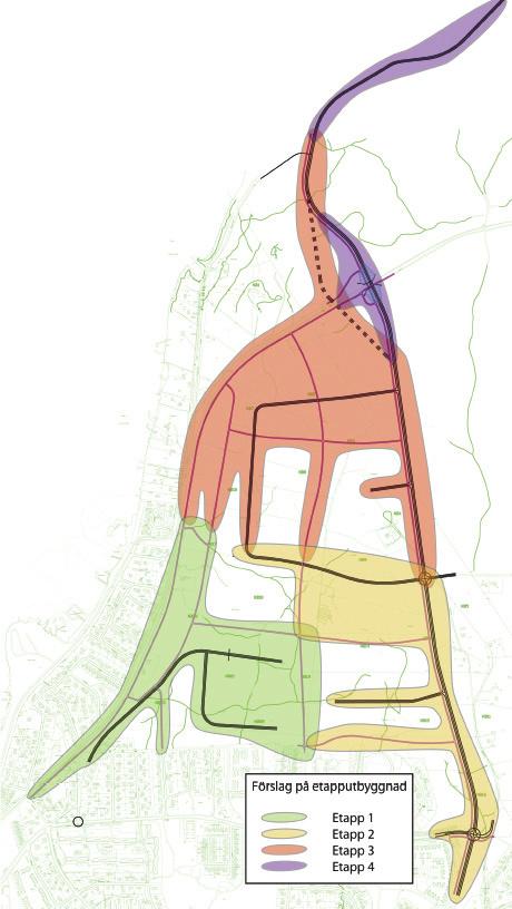 Huvudalternativ, etapp 1-3 (från Fördjupad översiktsplan för Mariestad Norra, Utställningshandling, maj 2010).