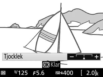 Tillgängliga alternativ i livevisning U Fotoillustration 1 Välj livevisning. Tryck på a-knappen. Vyn genom objektivet visas i monitorn. a-knapp 2 Justera konturernas tjocklek.