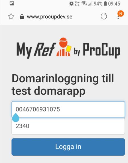 Sid 3 Inloggning till domar appen.