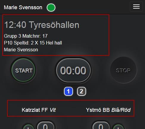 Sid 5 Överst visas all nödvändig information kring matchen.