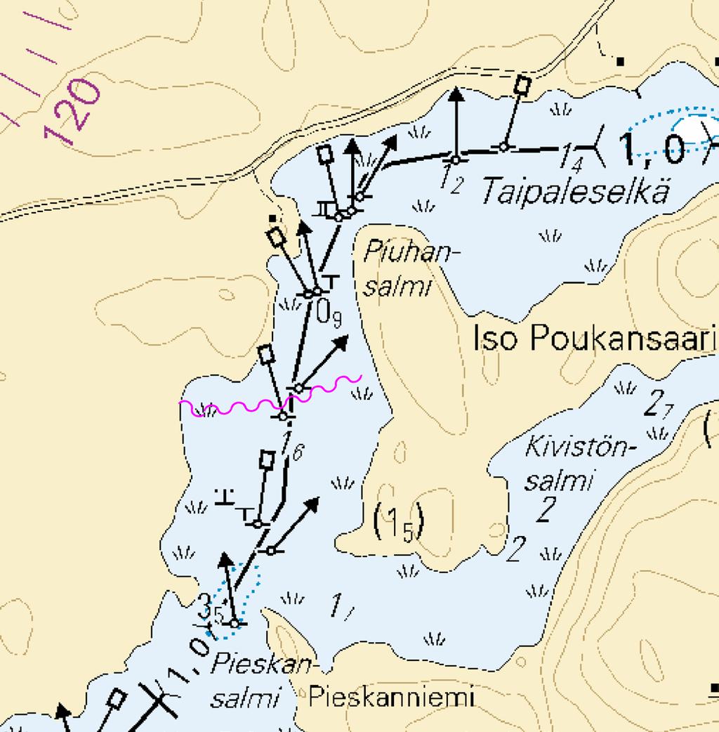 2 Kuva viitteeksi, karttaotteet ei merikartan mittakaavassa / Bild för referens, kortutdrag inte i sjökortets skala / Image for reference, chart Oulujoen vesistö/ule älvs vattendrag/oulujoki