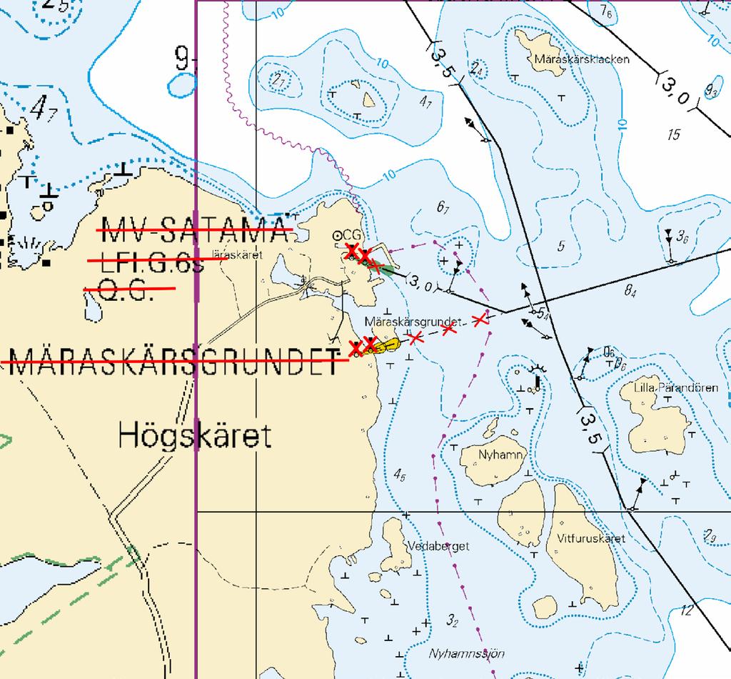 2 52, 117.A, F833 MÄRASKÄRS- GRUNDET Alempi Nedre Front 63 53.268'N 22 56.432'E 22528, (C4207.6) 3 52, 117.A, F833 MÄRASKÄRS- GRUNDET Ylempi Övre Rear 63 53.262'N 22 56.378'E 22529,(C4207.