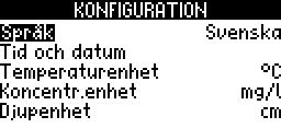 fig 7 Konfiguration I KONFIGURATION- menyn (fig 8) väljs språk, tid, datumformat, temperaturenheter, samt enheter för visning av mätvärdet.