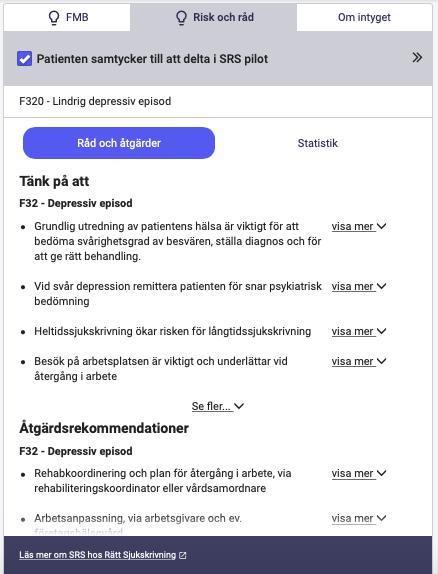 Stödet finns för ett urval av diagnoser och är uppdelat i tre sektioner. 1.