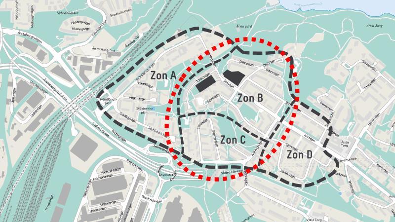 parkeringssituationen i zon D. Området där de boende längs med Tavelsjövägen troligen kommer parkera kan ses i Figur 10.