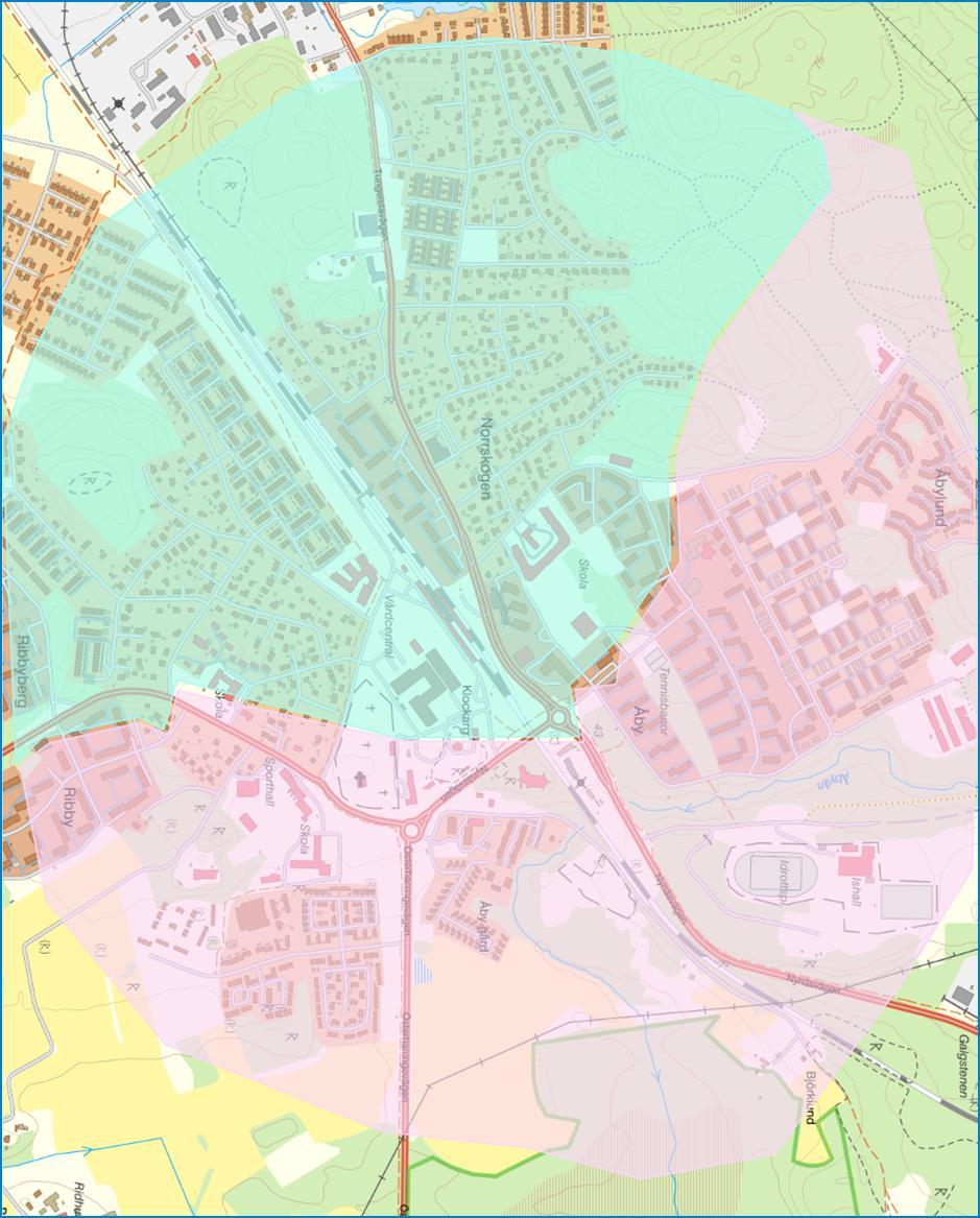 10 5.1 VA-behov För att kunna lista upp de utmaningar som kan uppstå i samband med de planerade utbyggnadsprojekten har Västerhaninge delats upp i 2 delar enligt avrinningsområden, se kartan nedan.