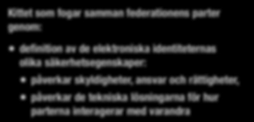 Ett tillitsramverk Kittet som fogar samman federationens parter genom: definition av de elektroniska identiteternas olika