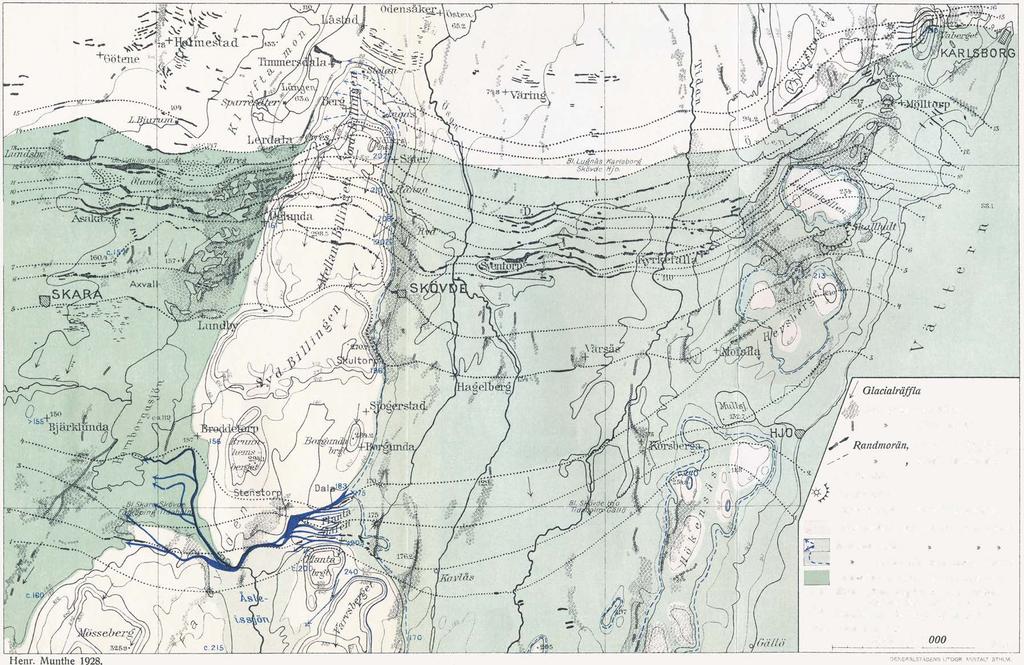S. G. U. Ser. Aa. N:o 121, 2:dra uppl. Glacialgeologisk karta över Billingen-falbygden med omnejd Tavl. 2. 8 / Randås Randplatåer Isälvsgrus i allmänhet iform av ås större.
