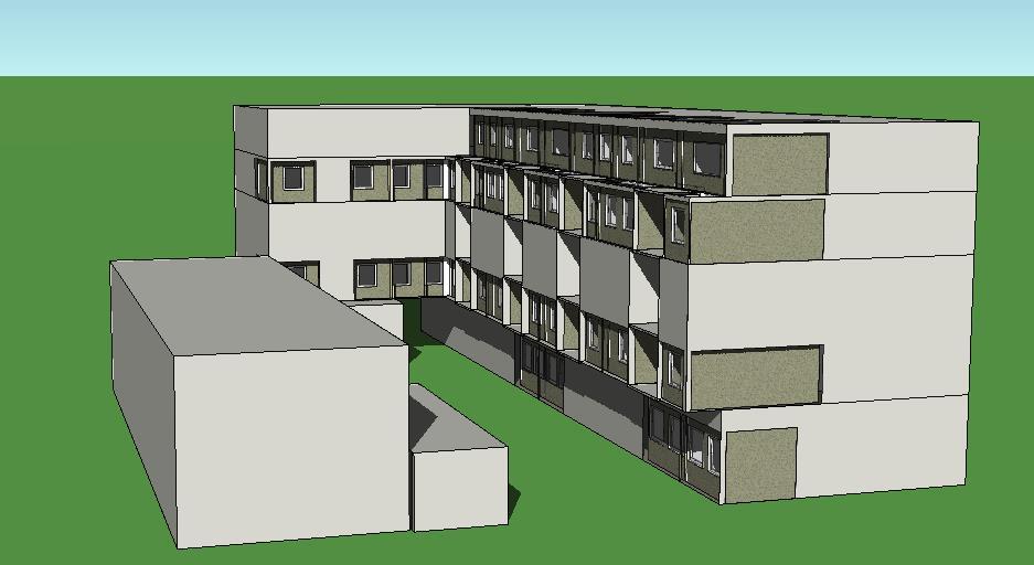 2 (5) Figur 2 Modell som använts vid simulering av dagsljusfaktor utan avskärmande nybyggnad i nuläge.