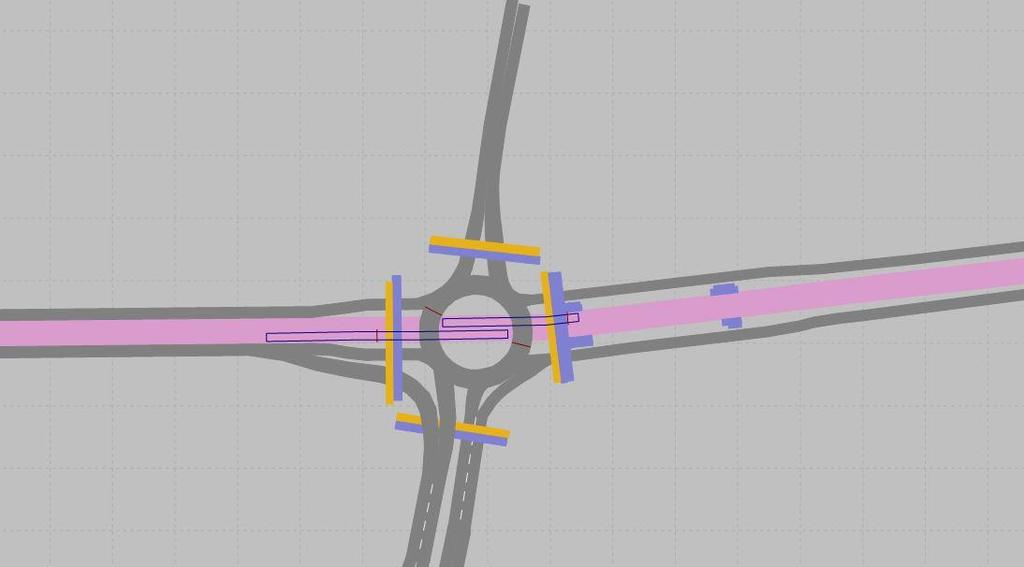 Figur 8. Kort växlingssträcka som kan vara problematisk. Analysen innefattar endast cirkulationsplatsen och närliggande korsningars utformning påverkar inte analysen.