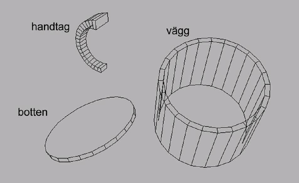 9. Du kan nu hälla i lite kaffe om du vill, genom att göra en annan cylinder med lämpliga dimensioner. 10. Nu ska vi börja med handtaget. Välj Box och rita en box. 11.