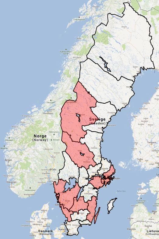 SAMS länen i studien Interventionslän Stockholm (Rtj + Polis) Södermanland (Rtj) VG Region