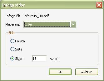 Klicka därefter på Aternativ, välj Infoga sidor Klicka på Alternativ, välj Infoga sidor Hämta det pdf-dokument som
