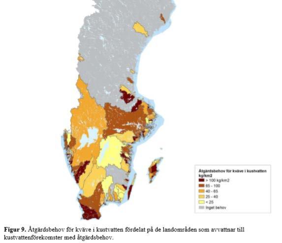 Åtgärdsbehov för kväve inom vattenförvaltningen Drygt 5000 ton kväve till