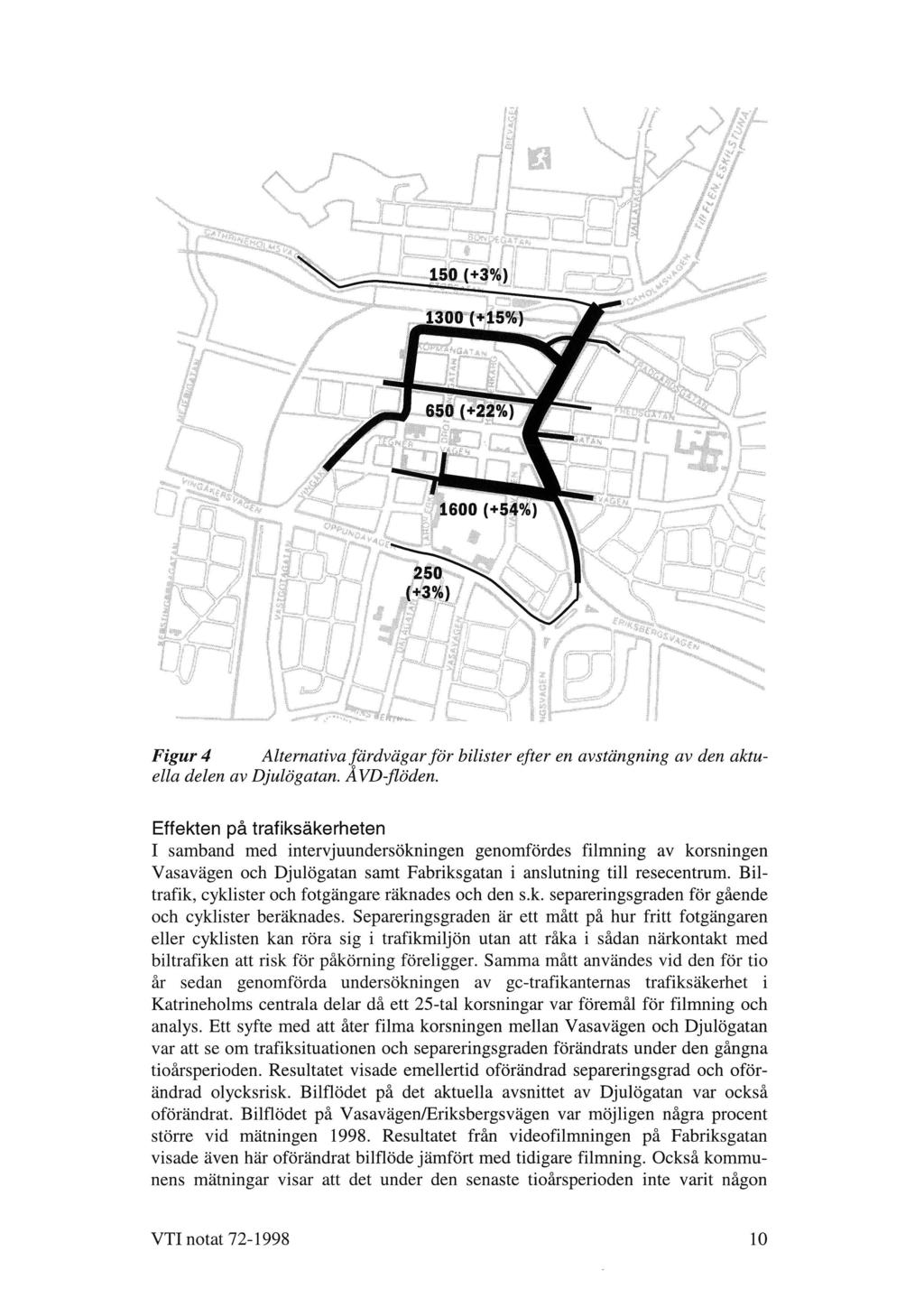 Figur 4 Alternativa färdvägar för bilister efter en avstängning av den aktaella delen av Djalögatan. ÅVD-flöden.