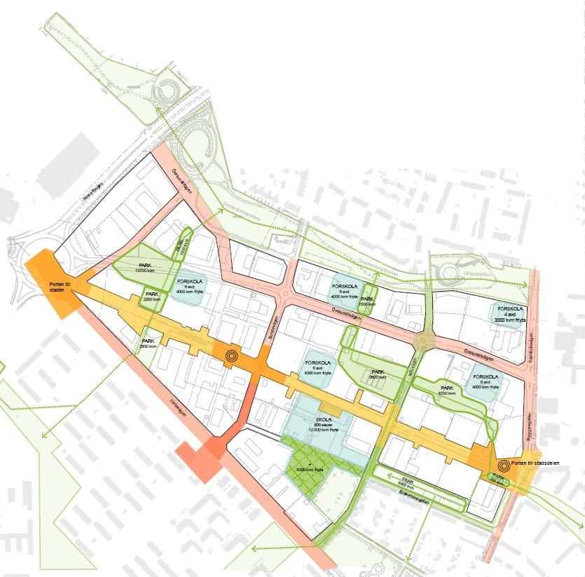 Tjänsteskrivelse 4 (5) Bild 2. Föreslagen strukturplan - stadsrum (utdrag ur Västerbroprogrammet, sidan 18) Ett av Lunds äldsta industriområden ska omvandlas till en levande och hållbar stadsdel.