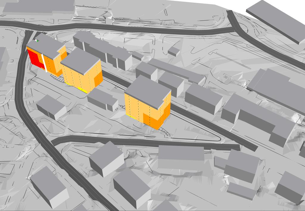 Elevation in m <= 10 10 < Kv Skansen, Ulricehamn Situation framtidsprognos 2030 Maximal ljudnivå vid fasad ÖVRIGT Ljudnivåerna visas som frivältsvärden, dvs exklusive reflex i den närmsta fasaden.