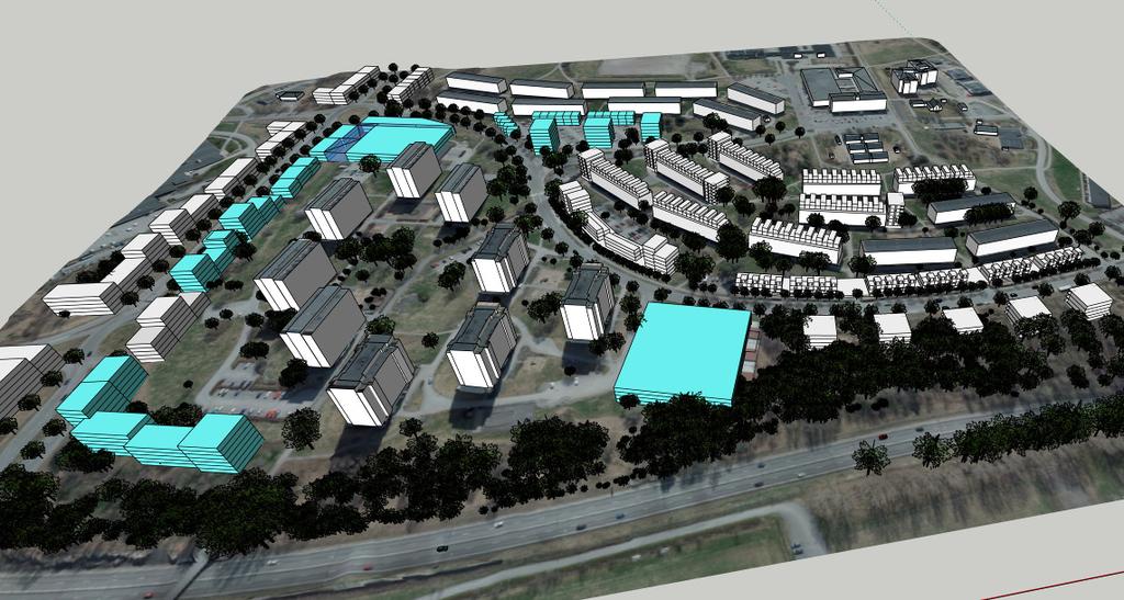 Rapport -17062800 Figur 1 Dispositions skiss över området. De mörk gråa byggnader är planerade nya byggnader.