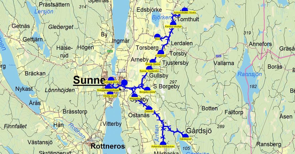 2015-08-18 11:24:16 Karta för Tur TO9922 Fordon 666 Skolbuss 6 Sunne TO9922 14.05 15.