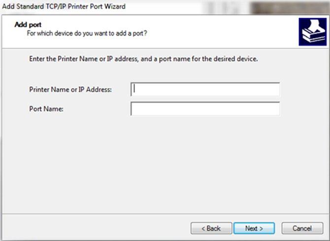 Not Portnamnet anges automatiskt med ett standardvärde Windows snabbguide kommer automatiskt att hitta enheten.