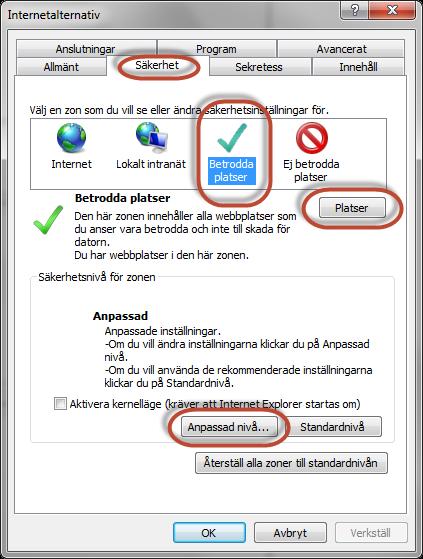 2.5 Konfigurera webläsare 1. Aktivera ActiveX i webbläsaren (gäller för Internet Explorer).