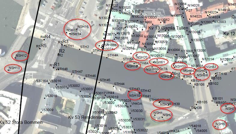 Version: A 17(25) Figur 13 Dubbar längs Norra Hamngatan och Södra Hamngatan, Stora Hamnkanalen. (källa: Sättningsuppföljning för Götatunneln, ÅF).