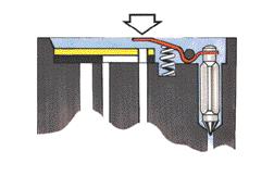 Styrmembran Slitage hos nålventilen i spåret för hävarmen resulterar i en instabil tomgång hos motorn.