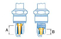Tändsystem Isolatorfotens längd avgör om ett tändstift har ett lågt värmetal (varmt eller mjukt) eller ett högt värmetal (kallt eller hårt).