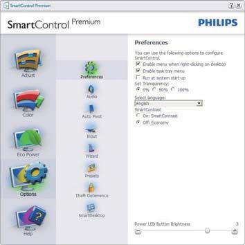 Options menu (Alternativmeny) Options>Preferences (Alternativ>Preferenser) - är endast aktivt när Preferences (Preferenser) väljs i