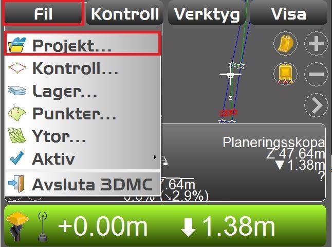 För att importera projektet i maskinen så trycker du på Fil/Projekt i 3DMC.