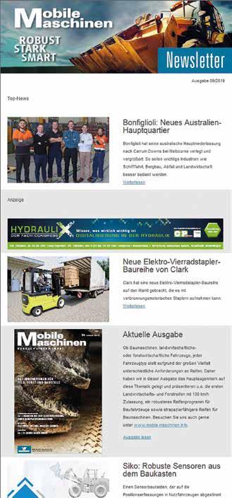 NEWSLETTER Porträt I Preisliste Werbeformen PFN Porträt Name: Mobile Maschinen Newsletter 2 Kurzcharakteristik: Der monatlich erscheinende Newsletter informiert über Entwicklungen, Trends,
