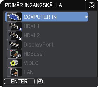 Inmatning av bild från primär till sekundär - Datorsignal 1. Om menyn STAPEL redan visas på skärmen ska man gå till 3 nedan. I annat fall trycker man på knappen MENU på fjärrkontrollen.