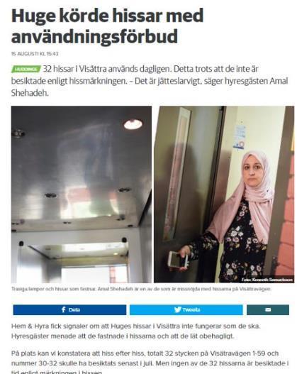 Stockholm det senaste året äldre hissar som inte moderniseras trots
