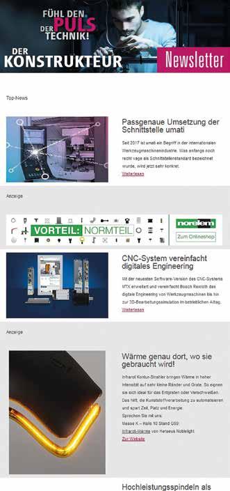 NEWSLETTER Porträt I Preisliste Werbeformen 1PFN 1 Porträt 1 Name: DER KONSTRUKTEUR Newsletter 2 Kurzcharakteristik: Der innovative Newsletter erscheint zu relevanten Fachmessen und Events, berichtet