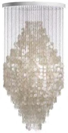 FUN 8DM PENDANTS Ø100 cm / H: 200 cm Hanging lamp with one large cluster of mother of pearl discs. Attached by chains of small metal rings. White wooden ceiling plate (incl.