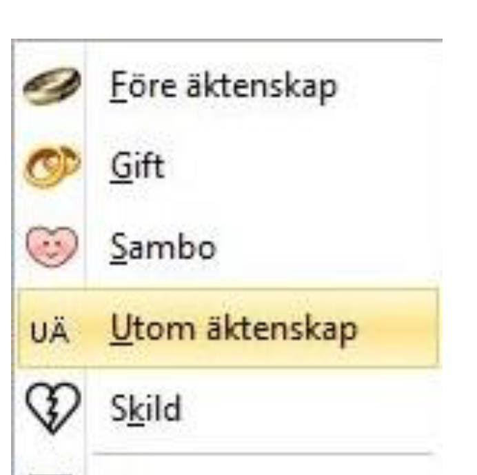 Flera gifte med samma person I FÖ med ena partnern som centrumperson klicka Relation och OK Öppna den dubbla FÖ flyttning/koppling Gör den andra partnern till centrumperson
