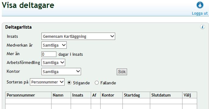 exempel: Du vill enbart söka deltagare som har varit i gemensam kartläggning i minst 100 dagar. Du anger då 100 i fältet. Du kan välja mellan 0-9999 dagar. 4.