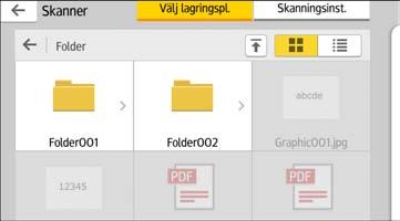 Använda funktionen Skriv ut/skanna (minnesenhet) Spara skannad data i en minnesenhet 1. Tryck på [Startsida] ( ) längst ner på mitten av skärmen. 2. Tryck på ikonen [Skriv ut/skanna (minnesenhet)]. 3.