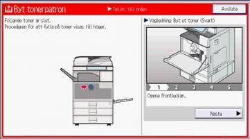 9. Fylla på papper och toner Då du tar bort papper som fastnat eller byter ut tonern, undvik att tonern (ny eller använd) kommer i kontakt med dina kläder.