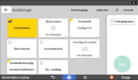 9 Tryck för att ange stämpelinställningar. 10 Ange ämne för Internetfax/e-postmeddelande.