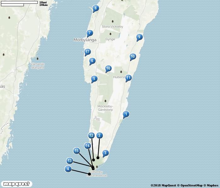 SÖDRA ÖLAND 1. Sebybadet 2. Sibyllas 3. Ås camping 4. Ölands södra udde, Ottenby 5. Västerstadsviken, Smedby 6. Dammar V Kastlösa 7. Mörbylånga sockerbruksdammar 8. Beijershamn 9.