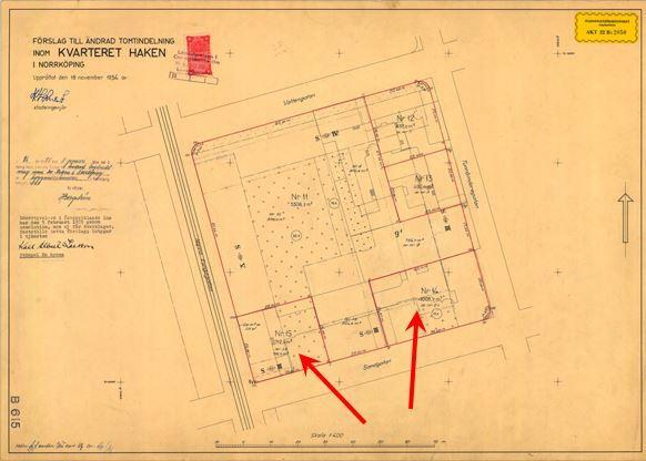 7(11) Figur 4: Tomtindelning 22B: 2050, avser de båda södra hörnen, röda på