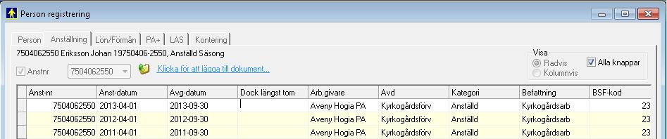 Registrera därefter in anst-datum och avg.datum för den nya säsongen.